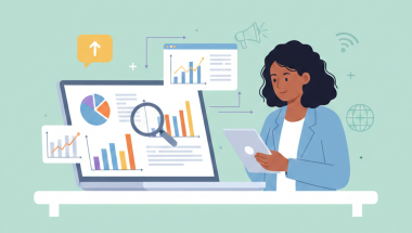 Viestinnän mittarit ja nainen tutkimassa niitä