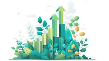 Kuvituskuva kasvavasta pensaasta, jossa on myös nuolia ylöspäin 