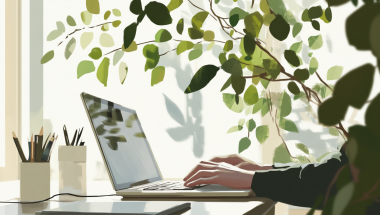 Kuvitettu kuva henkilöstä kirjoittamassa sisältöä sivustolle. 