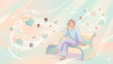 Artikkelin pääkuva, jossa nainen kuuntelee sosiaalisen median viestejä