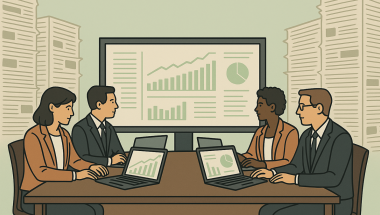 Tekoälyllä luoto kuva, joka ilmentää artikkelin aihetta mediaseuranta työkaluna johdolle