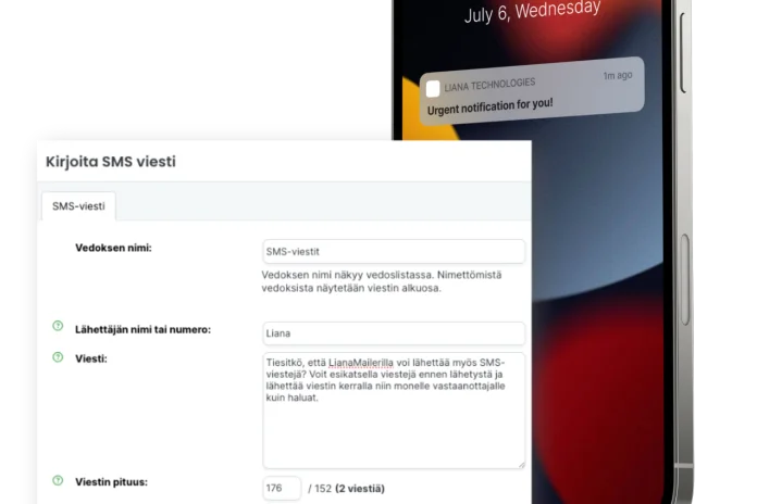 Hymyilevä henkilö lukee tekstiviestimarkkinoinnin kautta saatua viestiä