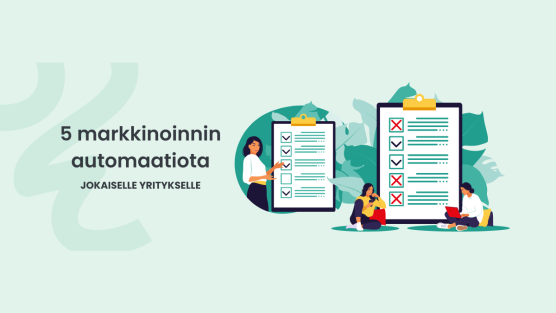 Kuvitettu kuva ihmisistä suorittamassa markkinoinnin automaation 5 kohdan listaa