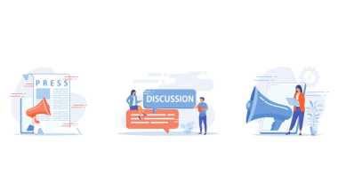 Kuvitettu kuva lehdistötiedotteen rakentamisen eri vaiheista.