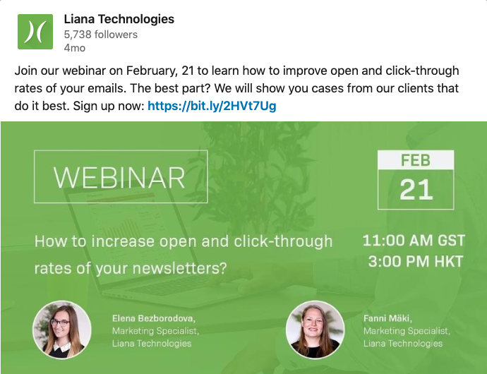 Webinaarin LinkedIn-mainos