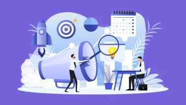 Kuvitettu kuva ihmisistä vaeltamassa rinnettä ylös, joka kuvaa sitä, kuinka blogin hakukoneoptimointi on avain Google näkyvyyden nousuun