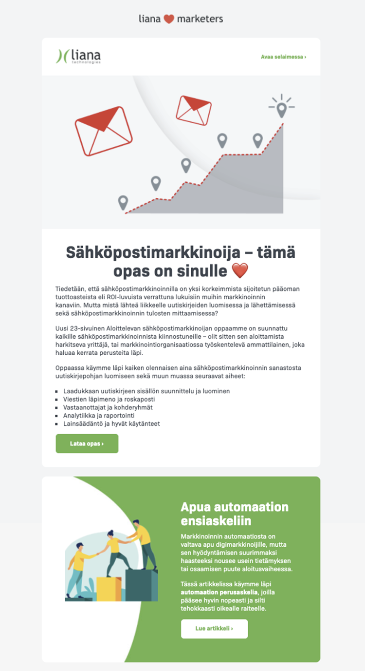 LianaMailer uutiskirjeohjelma esimerkki kirjepohja