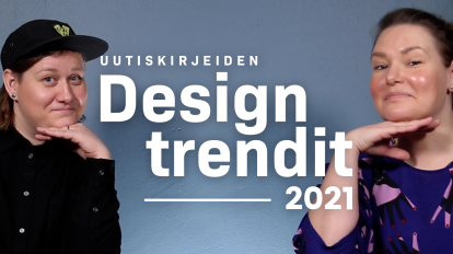 Kuvassa Edi ja Fanni ja teksti uutiskirjeiden designtrendit 2021