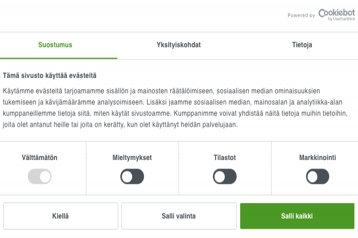 cookiebot hinnat evästebanneri maksaa
