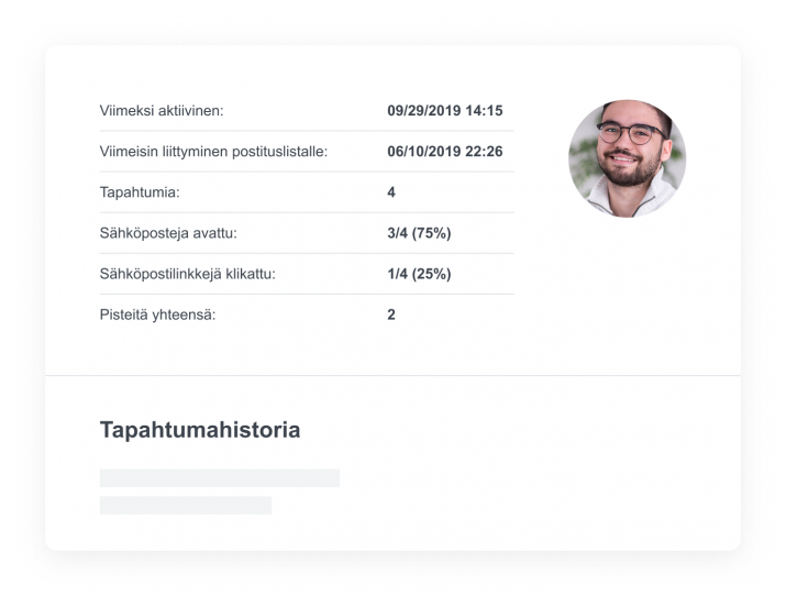 Esimerkkikuva LianaAutomation markkinoinnin automaation asiakastietojärjestelmän näkymästä