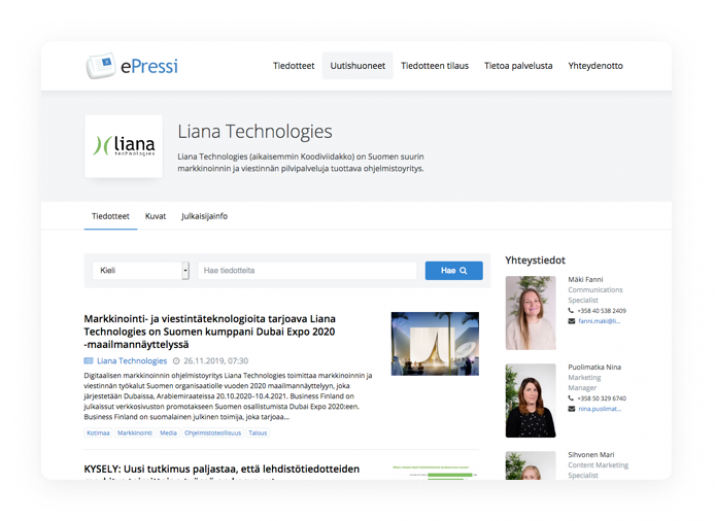 LianaPress user interface 