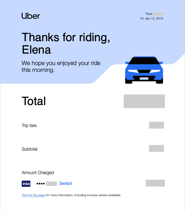 Uber confirmation email example