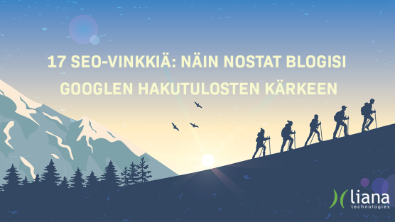 Kuvitettu kuva ihmisistä vaeltamassa rinnettä ylös, joka kuvaa sitä, kuinka blogin hakukoneoptimointi on avain Google näkyvyyden nousuun