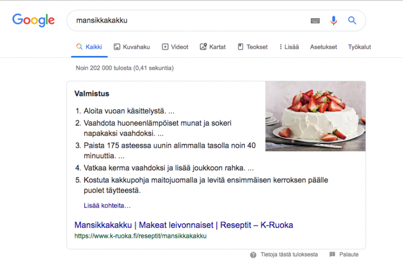 Googlen suositellut katkelmat