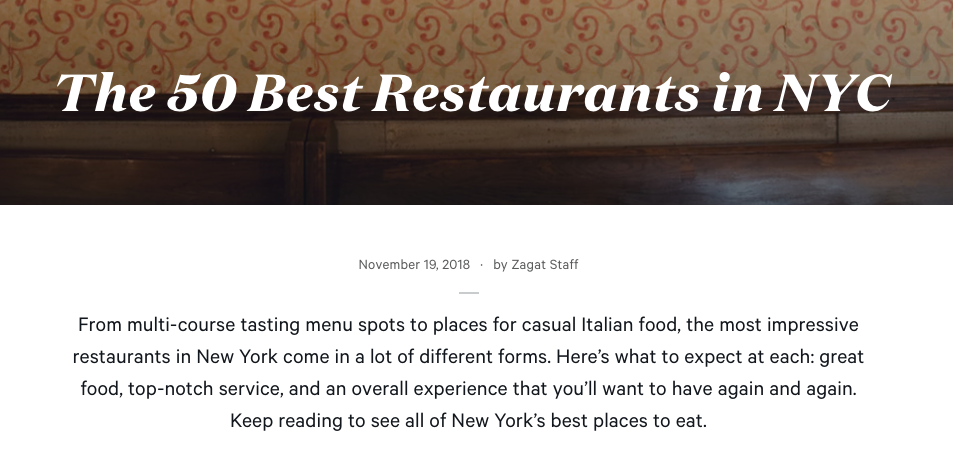 Blogipostaus New Yorkin 50 parhaasta ravintolasta 