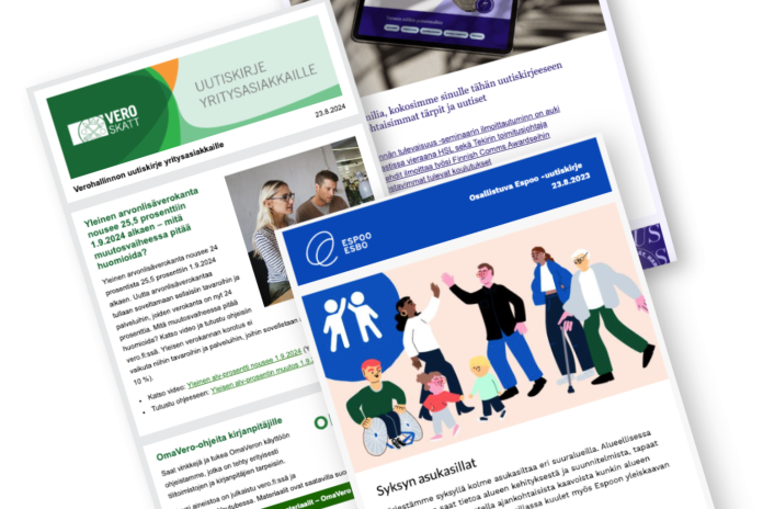 Esimerkkejä sähköpostimarkkinointityökalu LianaMailerilla toteutetuista järjestöjen ja julkisen sektorin uutiskirjeistä