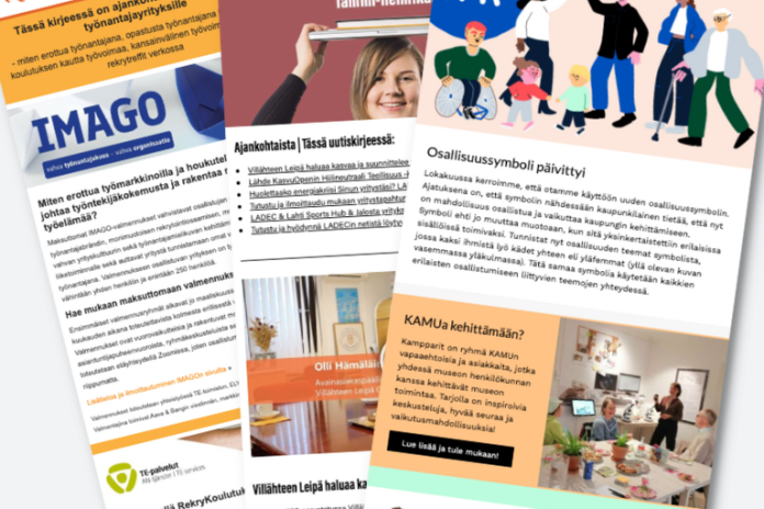 Esimerkkejä sähköpostimarkkinointityökalu LianaMailerilla toteutetuista järjestöjen ja julkisen sektorin uutiskirjeistä