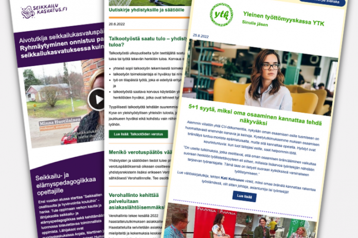 Esimerkkejä sähköpostimarkkinointityökalu LianaMailerilla toteutetuista järjestöjen ja julkisen sektorin uutiskirjeistä