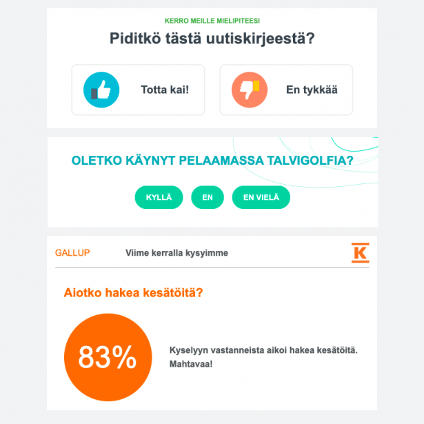 Uutiskirjetyökalu LianaMailerilla luotuja uutiskirjeitä jotka sisältävät kyselyn