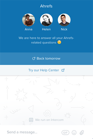 Ahrefs hyödyntää live chattia omilla verkkosivuillaan