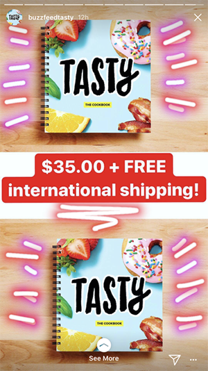 Tasty ohjaa kävijöitä Instagram Storiesista omille verkkosivuilleen