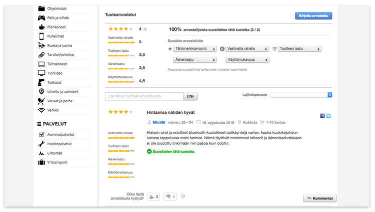 Verkkokaupan tuotearvostelu kuulokkeista