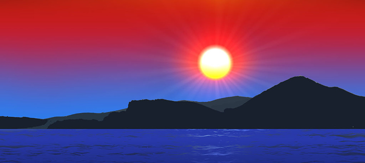 Auringonlaskun väreissä on nähtävissä punaisen ja sinisen värejä.